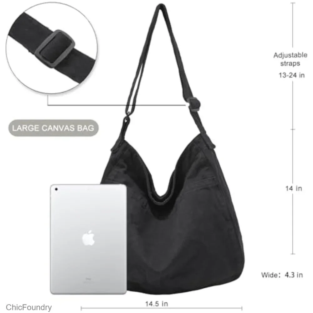 Large Canvas Tote Bag with Zipper, Adjustable Strap for Work Travel Everyday - Picture 3 of 7